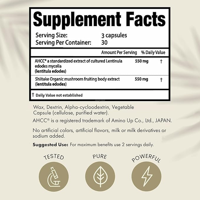 Premium AHCC & Shiitake Mushroom 1100 mg per Serving Supplement, Natural Immunity Booster, Maintains Natural Killer Cell Activity | AHCC is Proven in 30+ Studies | 180-Day Supply, 6-Pack