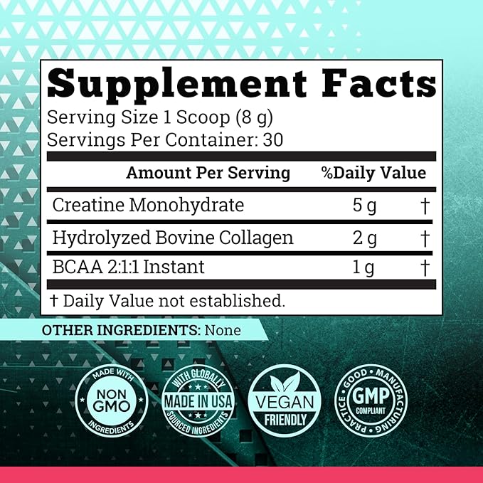 5g Creatine Monohydrate Powder Optimized for Women Booty Gain +2000mg Collagen +1g BCAA 2:1:1 (No Fillers) Supports Lean Muscles & Recovery, Pump, Energy & Stamina - Micronized, Natural & Made in USA