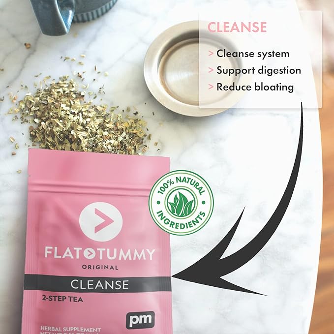 Flat Tummy Tea Detox Tea (4 Week Program) – 2-Step Detox Tea to Boost Energy & Reduce Bloating* - All Natural Detox Cleanse w/Green Tea, Lemon Balm, Dandelion, Fennel, & More - Digestion support (3 Pack)