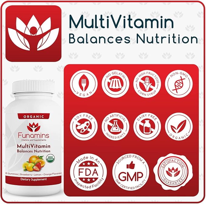 Organic Gummy MultiVitamins, 3-Pack, 60 Count Each; Blend of 11 Essential Nutrients, for Kids and Adults, Vegan, Assorted Strawberry, Lemon, Orange Flavors