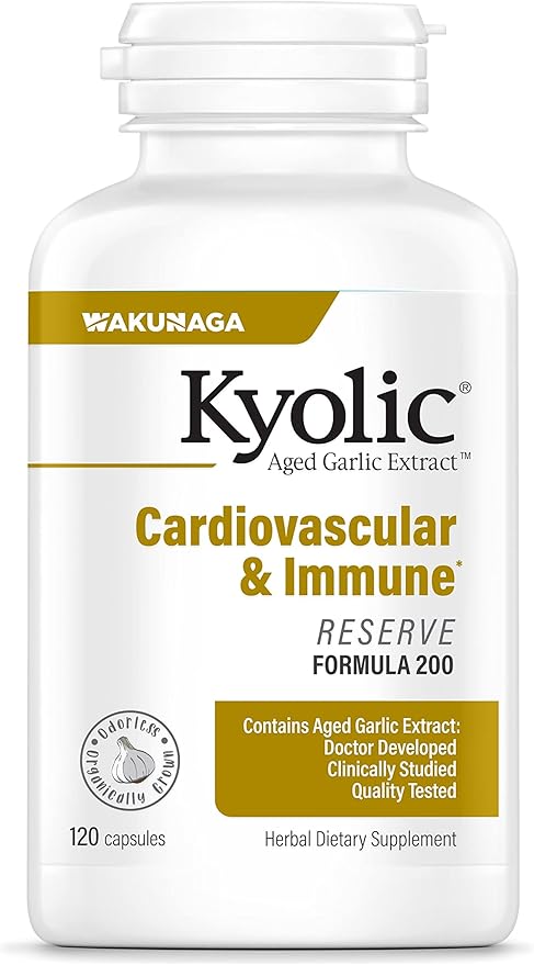 Kyolic Aged Garlic Extract Formula 200, Cardiovascular & Immune, Reserve 120 Capsules (Packaging May Vary)
