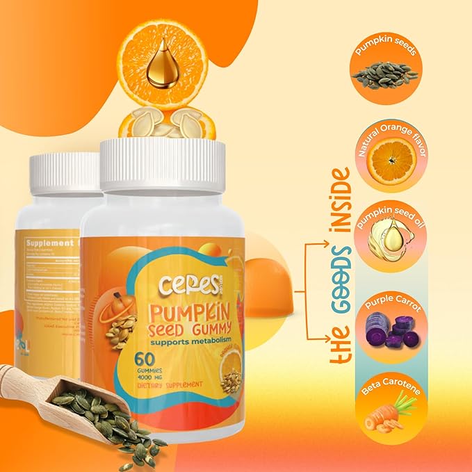 Pumpkin Seed Oil Gummies 4,000 mg for Hair Growth, Urinary Tract Support, Bladder Control Supplement, Younger Looking Skin & Face, Rich in Omega 3, Omega 6 & Essential Fatty Acids– Sugar-Free!