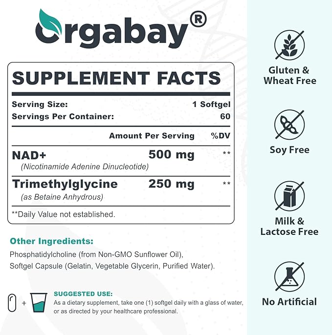 Liposomal NAD+ Supplement 500 mg, High Absorption, Boost NAD+ with TMG 250 mg, Actual NAD Plus More Efficient Than Nicotinamide Riboside, Support Cellular Energy, Healthy Aging | 180 Softgels