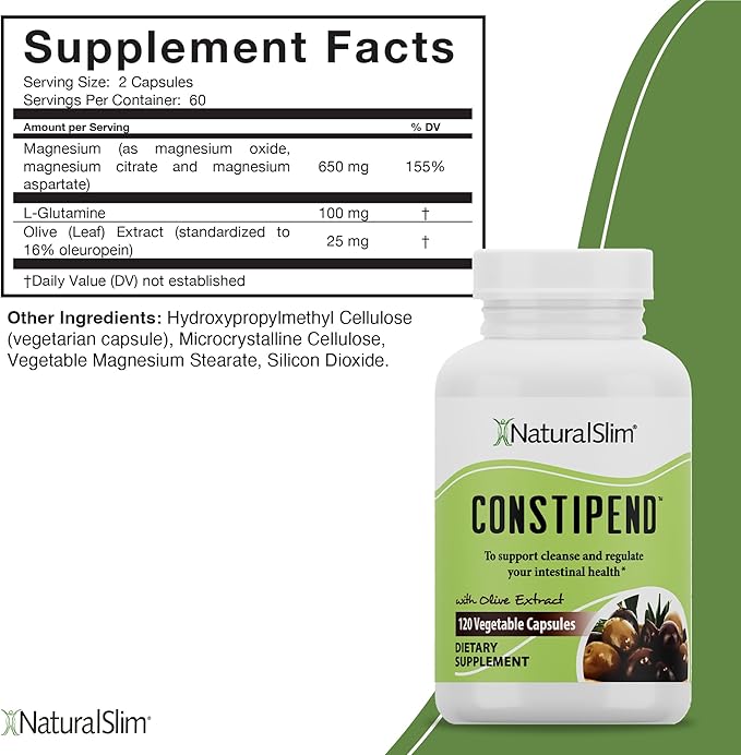 NaturalSlim Constipend - Laxative for Constipation Relief, and Colon Cleanse Supplement - Stool Softener for Women and Men with Olive Extract - 120 Capsules