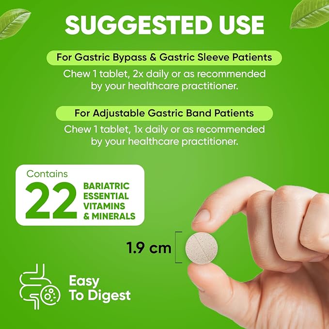 BariSlim Advanced Chewable Bariatric Multivitamin Tablets - Bariatric Vitamin and Supplement for Post Bariatric Surgery Including Gastric Bypass and Gastric Sleeve | Wild Cherry (60 Count)