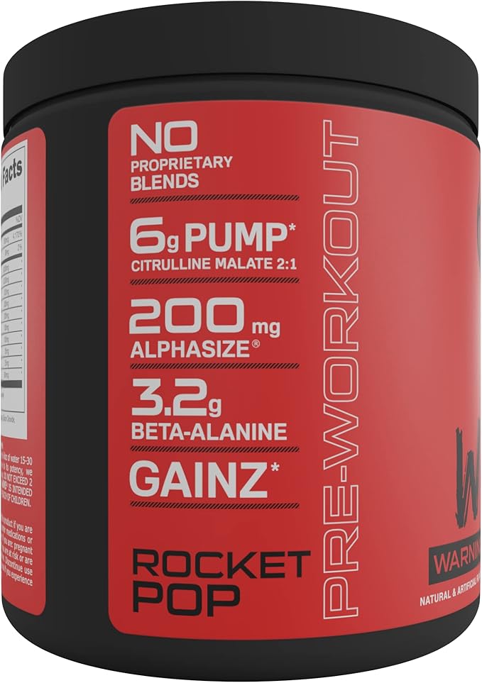 Bucked Up - Woke - HIGH STIM Pre Workout - Best Tasting - Focus Nootropic, Pump, Strength and Growth, 30 Servings (Rocket Pop)