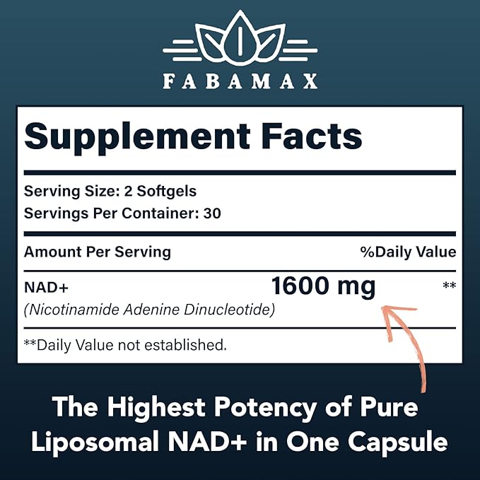 1600 mg Liposomal NAD Supplement, 98% Pure NAD+ Supplement, Superior Absorption, Alternative to Nicotinamide Riboside or NADH to Boost NAD+ for Aging Defense, Energy, Longevity, 480 Softgels
