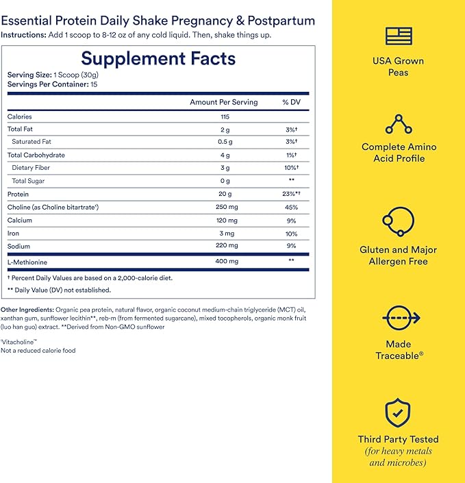 Ritual Prenatal Vegan Protein Powder: Choline to Support Prenatal, Postpartum, & Lactation, 20g Organic Pea Protein from Regenerative Farms in USA, Gluten Free, Plant Based, Sugar Free†, Vanilla, 1Lbs