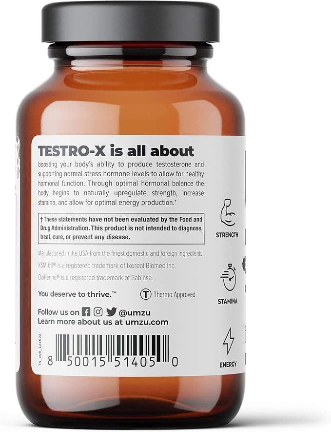 UMZU Testro-X Testosterone Supplement for Men | Support Energy, Strength, Stamina & Healthy T Levels (30 Day Supply | 90 Capsules)