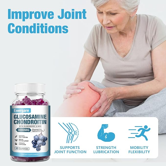 2 Pack 3000mg Glucosamine Chondroitin with MSM Gummies & Elderberry, Extra Strength Joint Support Health, Flexibility, Antioxidant, Immune Supplement Gummy for Adults, Men & Women 120 Counts