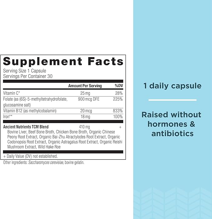 Iron Supplement by Ancient Nutrition, 18mg per Serving, Supports Response to Fatigue and Stress, Adaptogenic Herbs, Enzyme Activated, Paleo & Keto Friendly, 30 Capsules