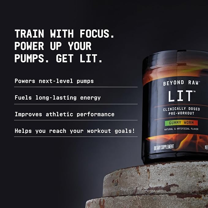 BEYOND RAW LIT | Clinically Dosed Pre-Workout Powder | Contains Caffeine, L-Citrulline, Beta-Alanine, and Nitric Oxide | Strawberry Lemonade | 30 Servings