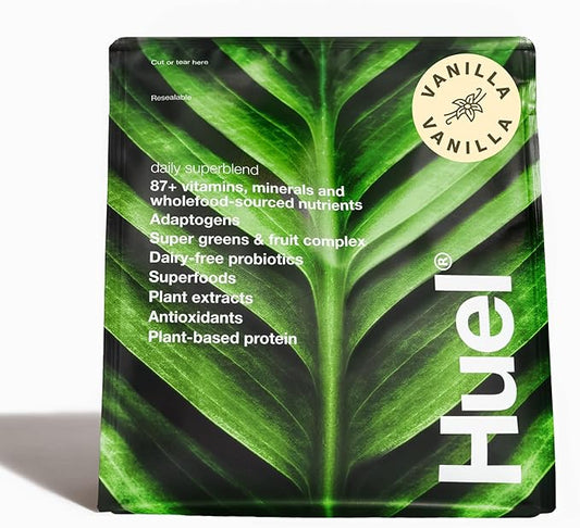Huel Daily Superblend Vanilla Powder, 25g Plant Based Protein, Super Greens, 87 Vitamins, Minerals, and Wholefood-Sourced Ingredients, 19 Servings, Scoop not Included to Reduce Plastic