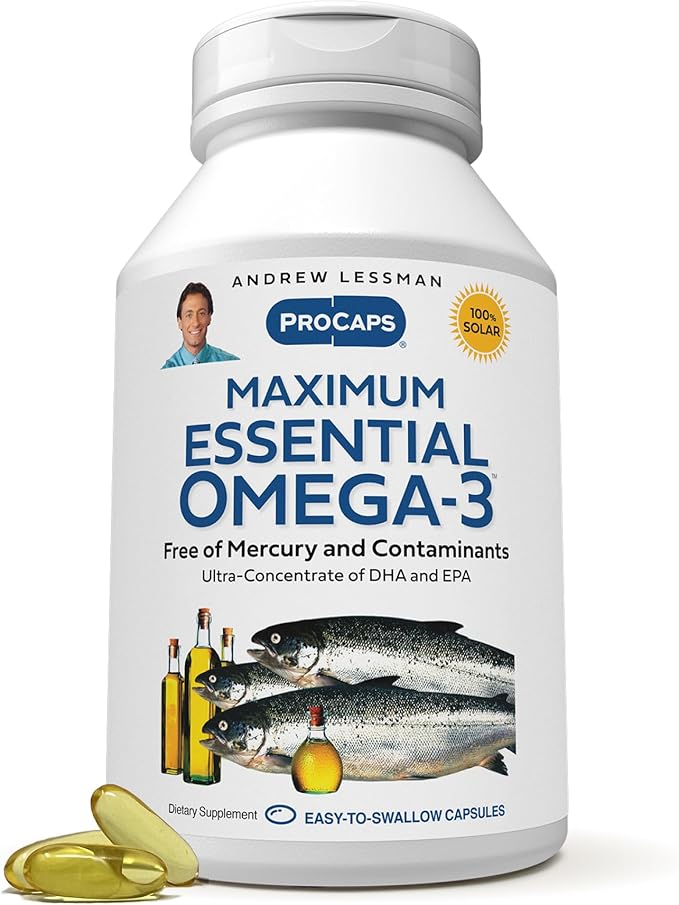 ANDREW LESSMAN Maximum Essential Omega-3 Unflavored, 30 Softgels - Ultra-Pure Omega-3 Fish Oil 1200 mg - High DHA, No Mercury Fish Oil Omega 3 Supplement - Small, Easy to Swallow Fish Oil Capsules