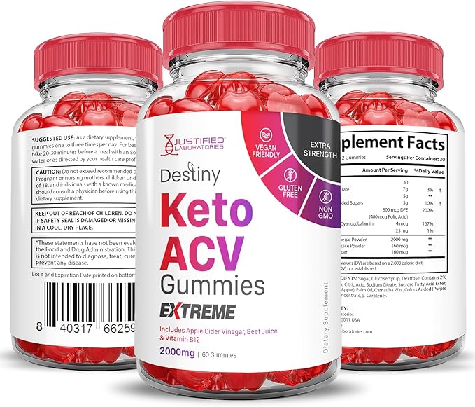 (5 Pack) Destiny Keto ACV Gummies Extreme 2000MG Destiny Keto Gummies Advanced Formula Apple Cider Vinegar with Pomegranate Beet Juice Powder B12 Vegan Non GMO 300 Gummys