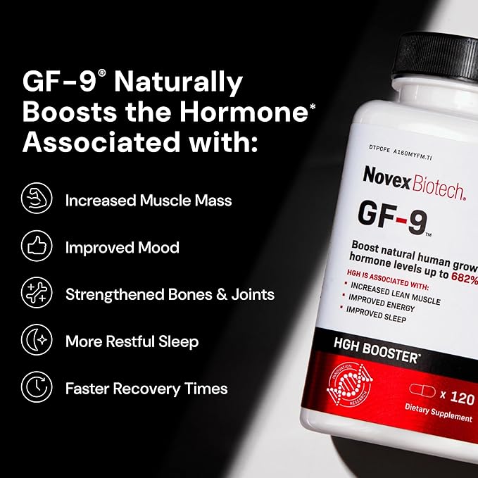 Novex Biotech GF-9 – HGH Boosting Supplement for Men – Workout Complex for Men – Support Energy, Endurance, Sleep, 84 Ct (21-Day Supply)