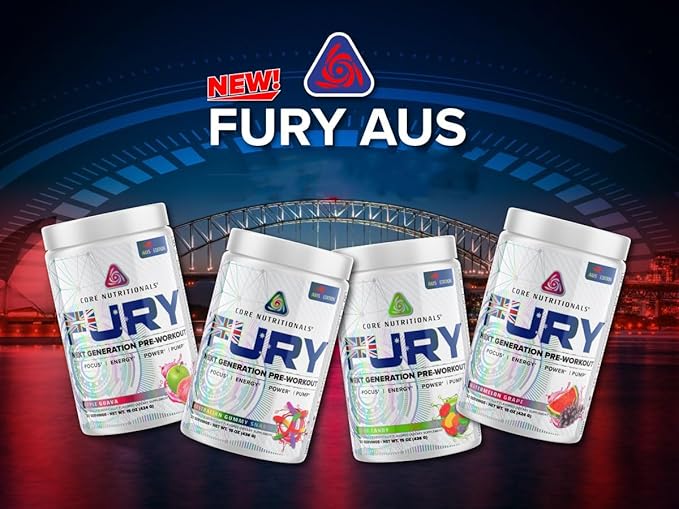 Core Nutritionals Fury Platinum Pre Workout Intensifier with 375mg Caffeine, 5G Creatine Monohydrate, 6G L-Citruline for Maximum Pump, Power, Focus and Energy, 20 Servings (Sour Candy)