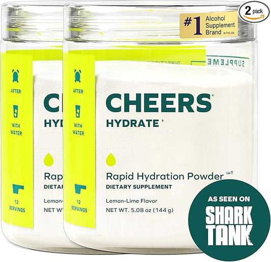 Cheers Hydrate | Oral Rehydration Solution | Electrolytes for Rapid Hydration After Drinking | Lemon Lime Flavor | 24 Servings | Electrolyte Supplement with Sodium, Potassium, Glucose