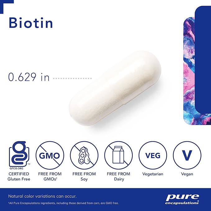 Pure Encapsulations Biotin 8 mg - B Vitamin Supplement to Aid Stress Relief, Hair, Skin & Nail Strengthening, Metabolism, Carbohydrate Support & Nervous System* - with Premium Biotin - 60 Capsules