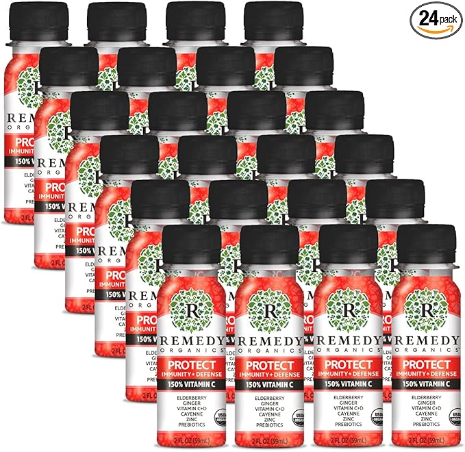 Remedy Organics Immunity Plus Shot, Protect 24-Pack | Boost Energy, Brain Function, Detoxification, and Metabolism | Certified-Organic Ingredients