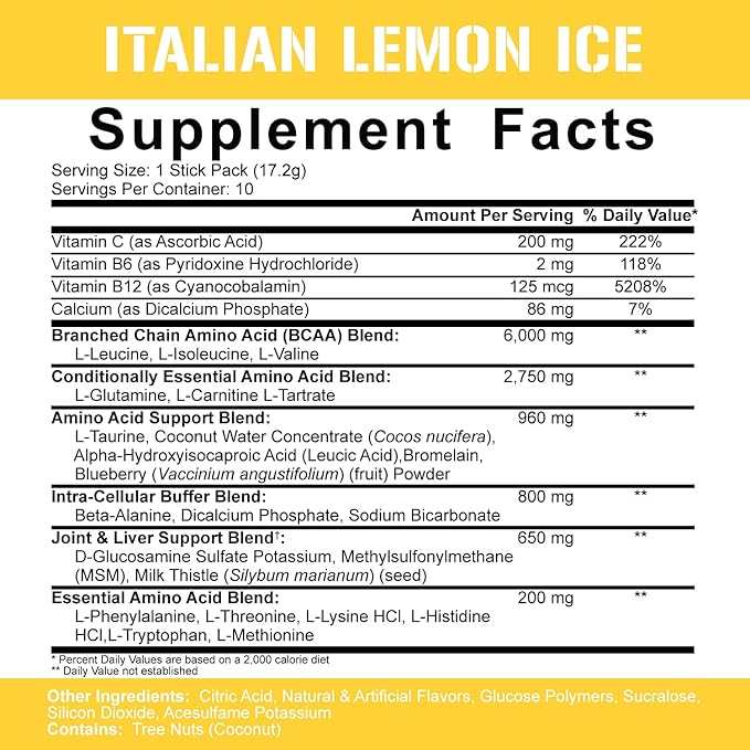 5% Nutrition Rich Piana AllDayYouMay BCAA Powder | 9g of Premium Intra & Post Workout Amino Acids for Hydration, Endurance, Muscle Recovery, Joint & Liver Support (Italian Lemon Ice)