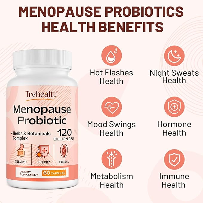 Menopause supplements for women, 120 Billion CFU Probiotic, 13-in-1 Herbs & Botanicals Complex, for Hormone Menopause, Hot Flashes, Night Sweats, Mood Swings, Sleep Disturbances, Vegan, 240 Capsules