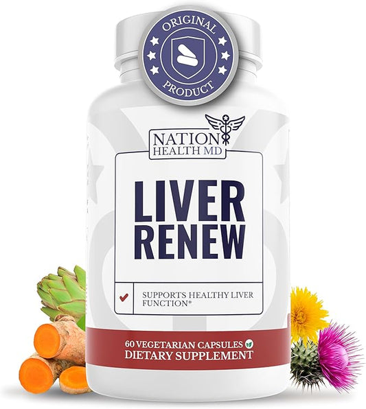 Liver Renew - Liver Cleanse Detox & Repair - Liver Support Supplement with Artichoke Extract, Milk Thisle, Dandelion and Turmeric - 60 Capsules