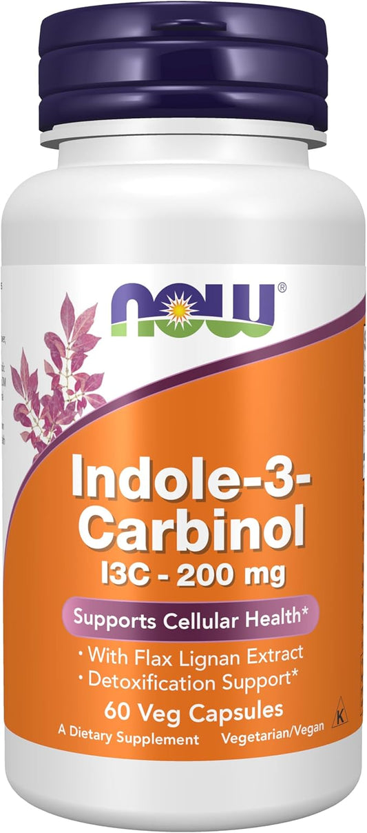 NOW Foods Supplements, Indole-3-Carbinol 200 mg with Flax Lignan Extract, 60 Veg Capsules