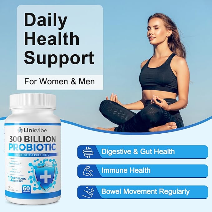 Probiotic 300 Billion CFU - 12 Strains Probiotics with Organic Prebiotics for Digestive & Gut, Immune, Bloating Health - Probiotics for Women and Men - Daily Probiotics Supplement -120 Counts