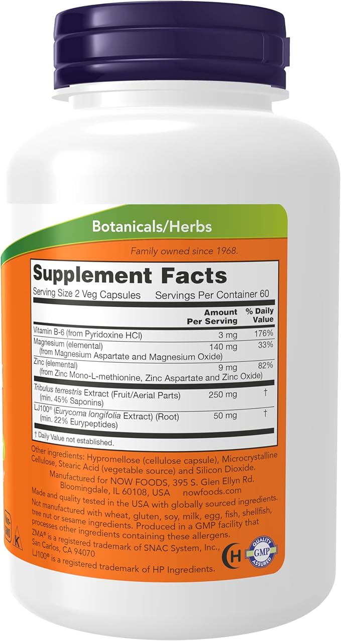 NOW Foods Supplements, TestoJack™ 100 with LJ100®, a potent standardized extract of Tongkat Ali (Eurycoma longifolia), Tribulus and ZMA®, 120 Veg Capsules