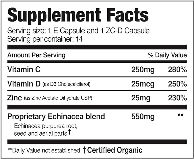 EZC Pak 5-Day Immune System Booster with Echinacea, Vitamin C, Zinc & Vitamin D - Tapered Immune Support Supplement for Adults - Supports Immunity, Easy Travel-Size Supplement Pack - (Pack of 2)