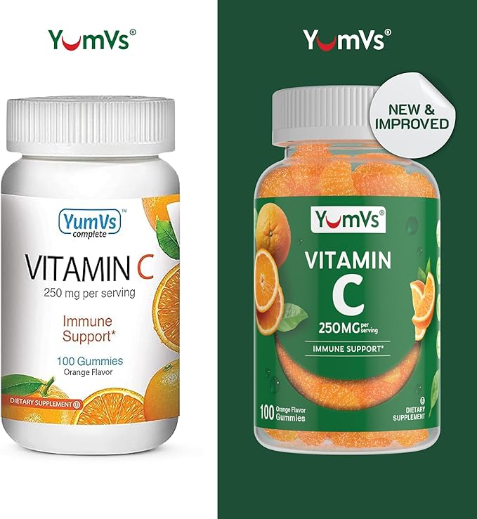 YumVs Vitamin C Gummies for Adults - 250 mg Orange Flavored Vitamin C Gummy - Vitamin C Chewable Immune Gummies for Adults - Immune Support Supplement - Kosher, Halal, Gluten Free (120 Count)