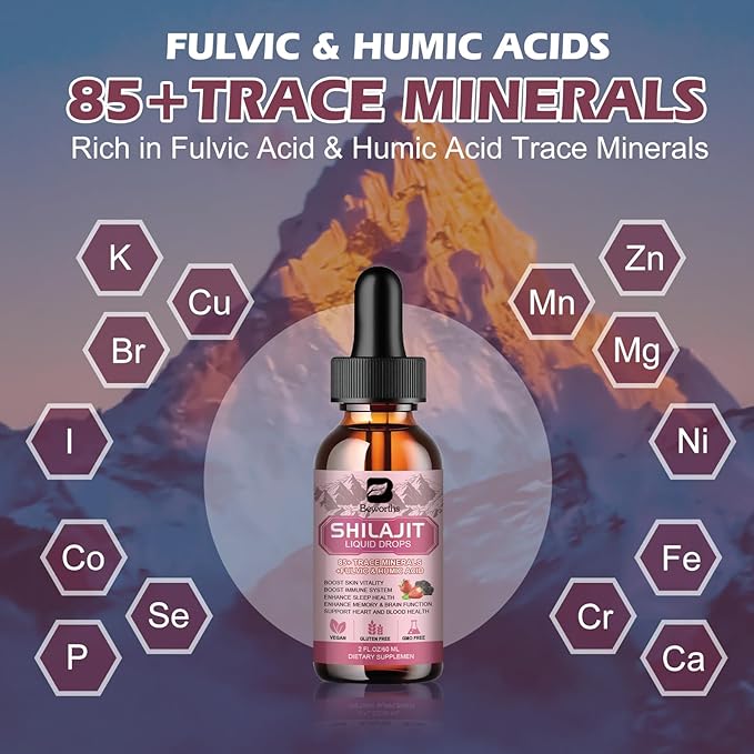 Shilajit Resin Liquid Drops | Shilajit for Men and Women with Ashwagandha, Turmeric, Ginseng, Chaga, 85+ Trace Minerals Fulvic Acid Shilajit Resin Complex for Immune Support, Energy Booster - Vegan