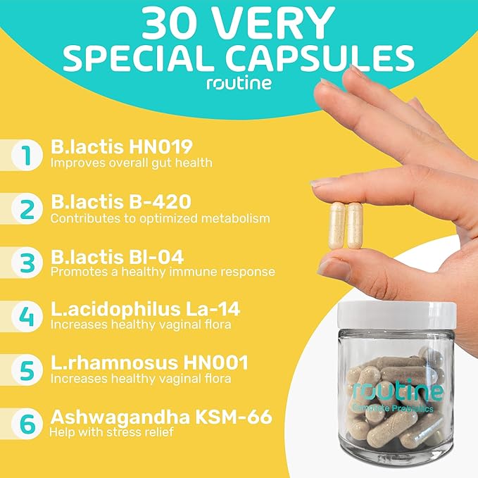 Routine Women's Daily Probiotics for Digestive and Feminine Health - 24 Billion CFU 30 Capsules - Dairy Free Organic Probiotics for Women - Free Glass Jar