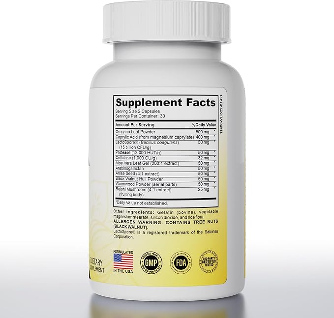 Herbal Probiotic Blend with Oregano Leaf, Wormwood, Black Walnut, Caprylic Acid