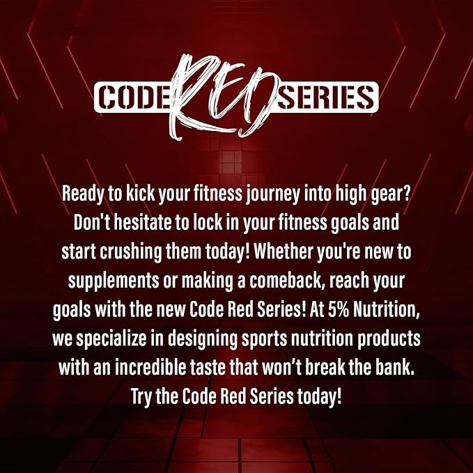 5% Nutrition Code Red Series Pre Workout Powder for Men & Women | Energy, Pump, Power, Protein Synthesis & Focus | 300mg Caffeine, L-Citrulline, Glycerol, Taurine, Alpha GPC, Huperzine (Fruit Punch)