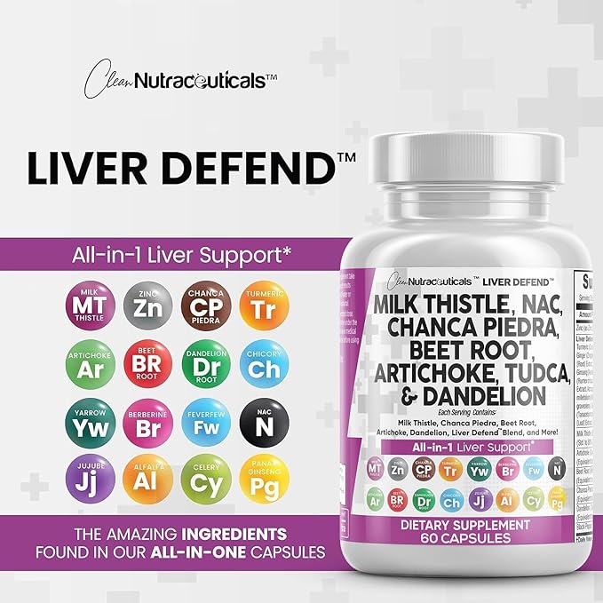 Clean Nutraceuticals Milk Thistle NAC Chanca Piedra Beet Root Artichoke Dandelion Root - Liver Cleanse Detox & Repair Supplement Plus TUDCA Choline & Ginger 60 Count