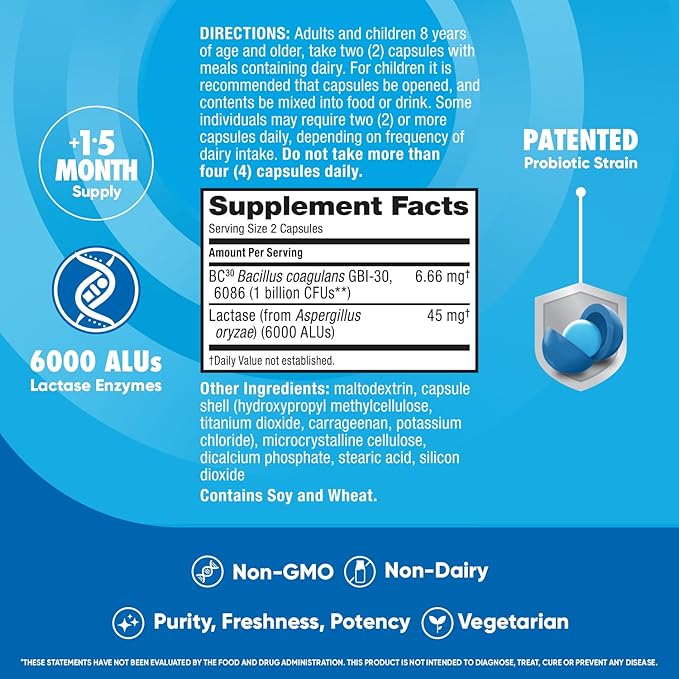 Digestive Advantage Lactose Defense with Lactase Enzymes & Probiotics for Digestive Health, Support for Breaking Down Lactose, Minor Abdominal Discomfort & Gut Health, 96ct Capsules (Pack of 3)