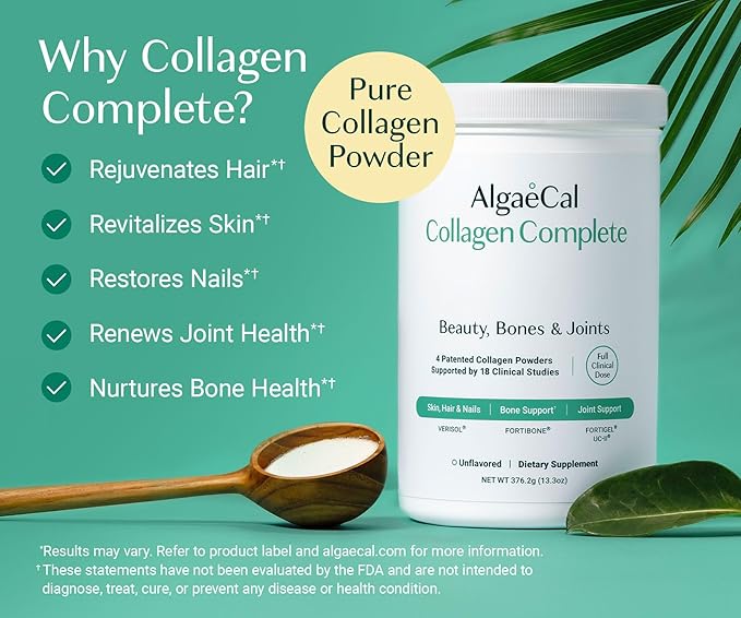 ALGAECAL Hydrolyzed Collagen Complete - Anti-Aging Collagen Powder with Clinically-Supported Beauty Collagen, Patented Formulation Verisol, Fortibone & Fortigel, Multi Collagen Peptides, 3 Packs