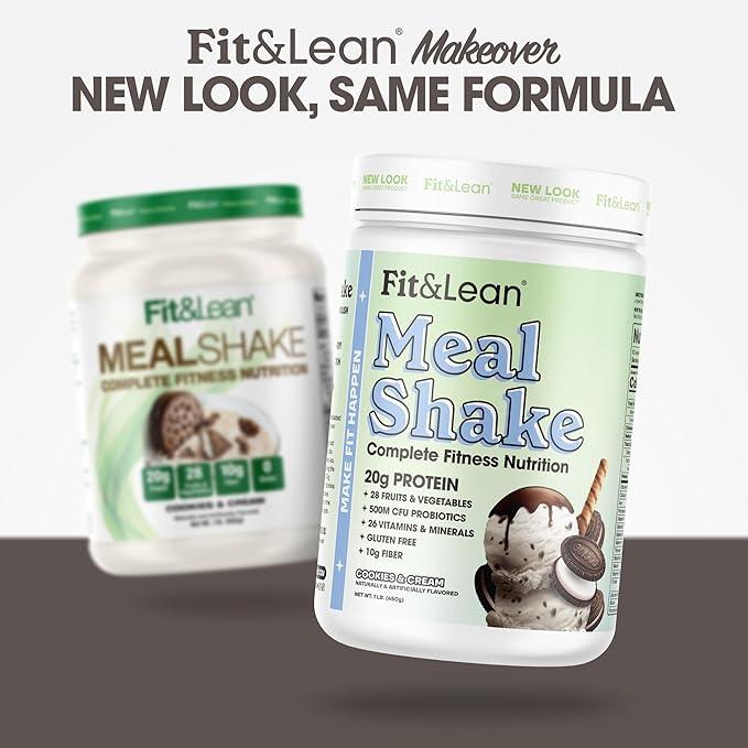 Fit & Lean Meal Shake, Fat Burning Meal Replacement, Meal Replacement with Protein, Fiber, Probiotics and Organic Fruits & Vegetables, Cookies and Cream, 1lb, 10 Servings Per Container