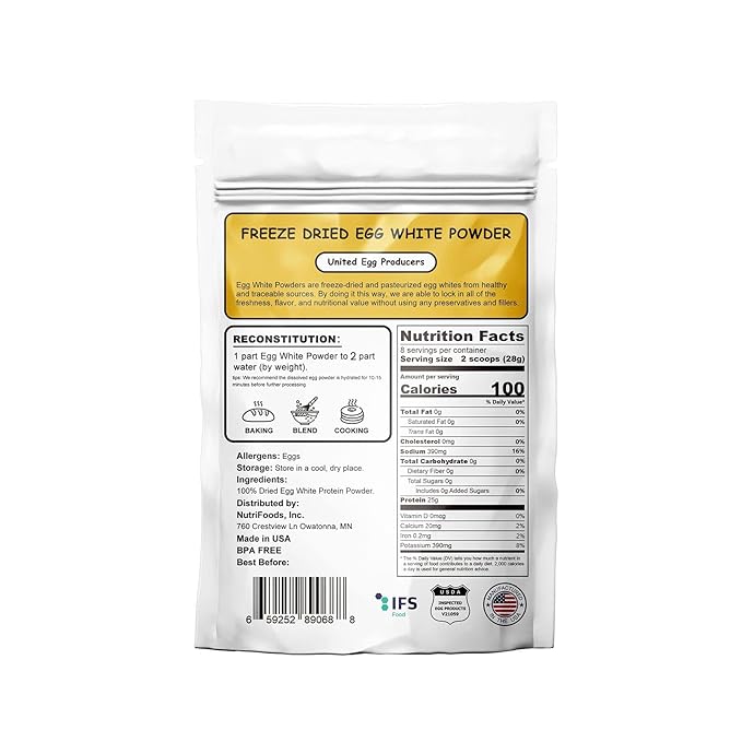 Orgnisulmte Egg White Protein Powder 8 Oz, Pasteurized Dried Egg Whites Protein, Gluten-Free, Non-GMO, Unflavored, Free Range High Whip for Baking, Desserts 227g