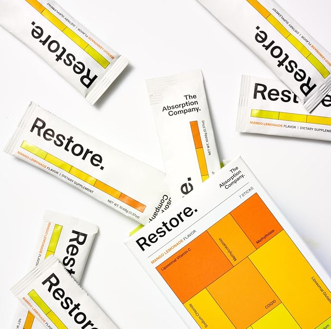 Electrolyte Powder Packets - Workout Recovery & Hydration Drink Mix with Liposomal Glutathione, Vitamin C & Methylated B Vitamins - Mango Lemonade (14 Sticks)