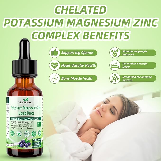 2 Pack Potassium Magnesium Supplement Liquid Drops Plus Calcium Omega-3 D3 B6 K2, Organic Liquid Potassium Magnesium Aspartate, Citrate, for Leg Cramp, Vascular Muscle & Electrolyte Balance