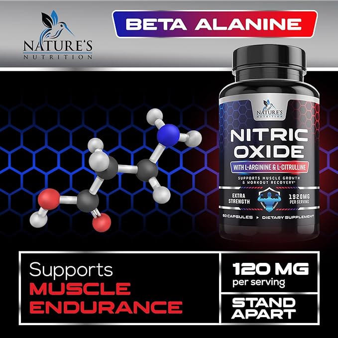 Extra Strength Nitric Oxide Supplement L Arginine 3X Strength - Citrulline Malate, AAKG, Beta Alanine - Premium Muscle Supporting Nitric Oxide Booster for Strength & Energy Supplements - 60 Capsules