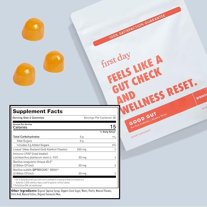 FIRST DAY Womens Tribiotic Gummies – Pre+, Post+, Probiotics & More – 60 Day Supply