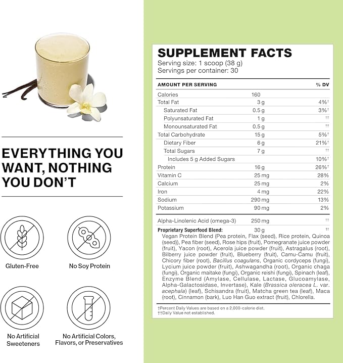 Shakeology Vegan Protein Powder - Gluten Free, Superfood Protein Shake - Helps Support Healthy Weight Loss, Lean Muscle Support, Gut Health, Manage Effects of Stress, Vanilla - 30 Servings