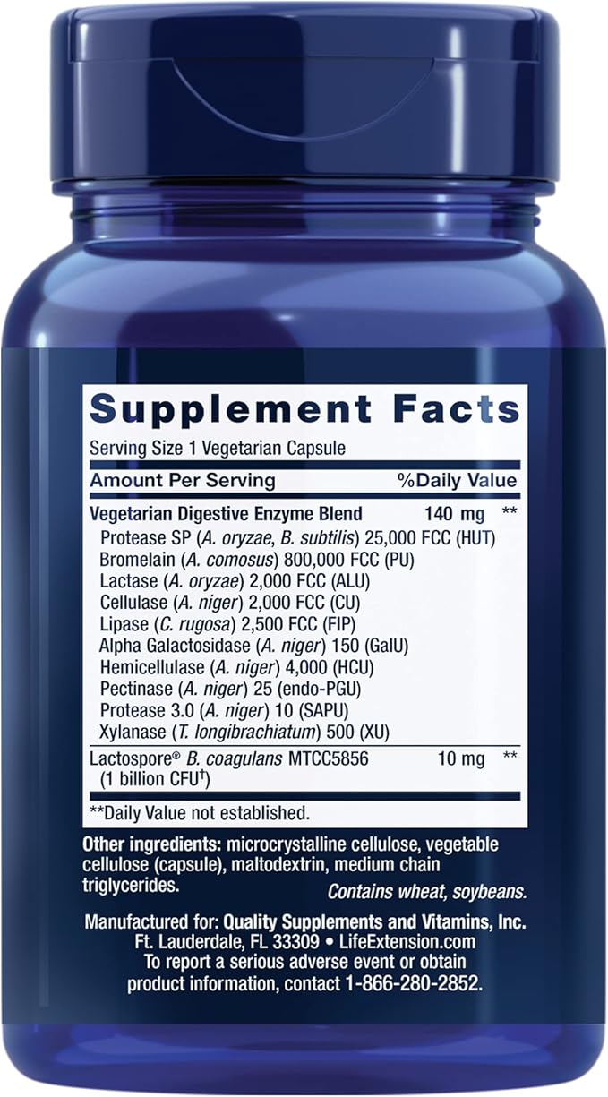 Life Extension Enhanced Super Digestive Enzymes & Probiotics -Vegetarian-Friendly Digestive Health Formula For GI Balance - Plant-Based Diet Aid - Non-GMO - 60 Vegetarian Capsules