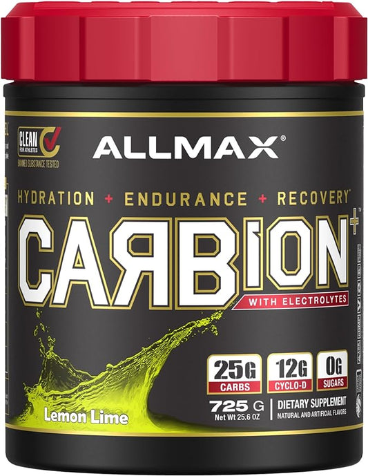 ALLMAX Nutrition - CARBION+ Workout Hydration Supplement Powder with Electrolytes, Supports Endurance, Recovery, and Exercise Performance, Gluten Free and Vegan, Lemon Lime, 25 Servings