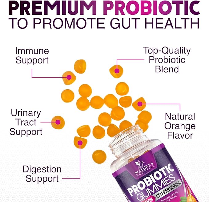 Probiotic Gummies for Digestive Health, Daily Probiotics for Women & Men, 5 Billion CFUs, Nature's Pro Biotics Gummy for Immune Support, Digestive Nutritional Supplements, Orange Flavor - 60 Gummies