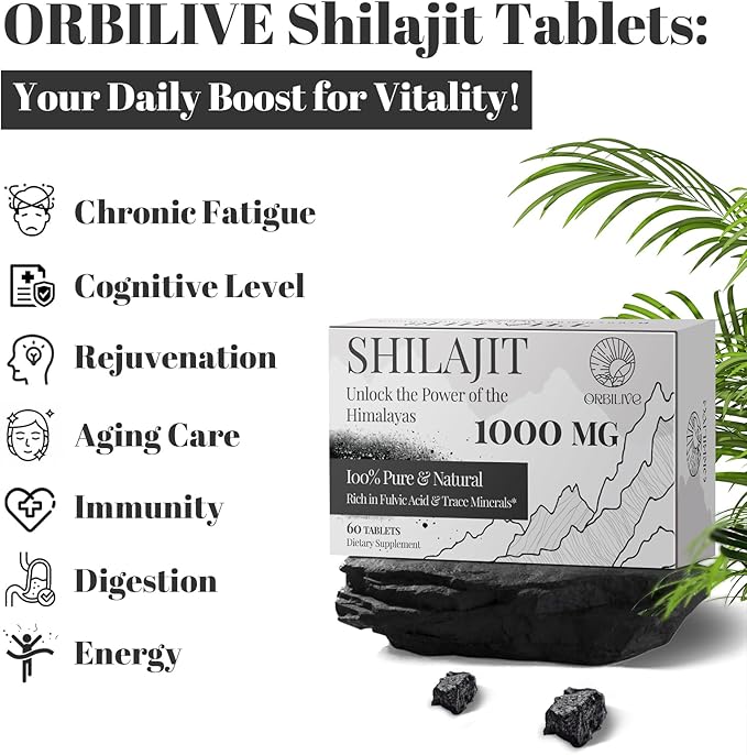 30,000 MG Shilajit Tablets, 100% Shilajit Pure Himalayan Organic, Shilajit for Men and Women Rich in Fulvic Acid & 85+ Trace Minerals, Shilajit Supplement for Energy & Immune System, 120 Count